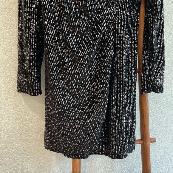 O.P.T. Black Sequin Velvet Long Sleeve Mini Dress Size Medium - Picture 7 of 15
